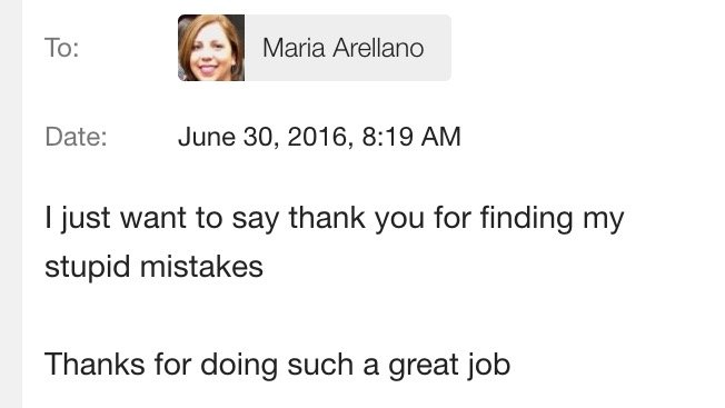 Maria catches typos as a part-time proofreader