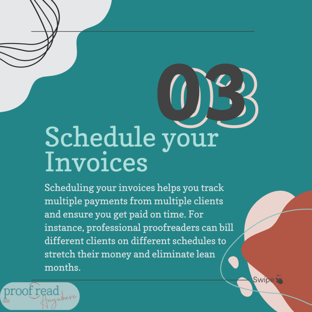 The image says "Schedule your invoices" and contains an excerpt from the text.