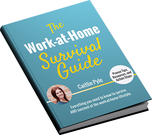 This text displays a mockup of the book "The Work-at-Home Survival Guide" by Caitlin Pyle.