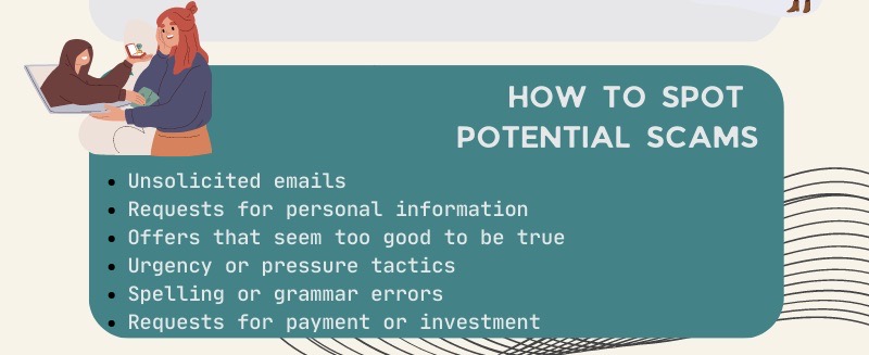 The image has the title" how to spot potential scams" and has an excerpt from the paragraph.