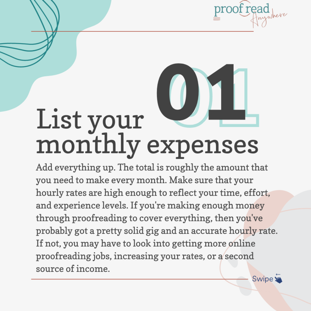 The image says "List your monthly expenses" and has an excerpt from the paragraph. 