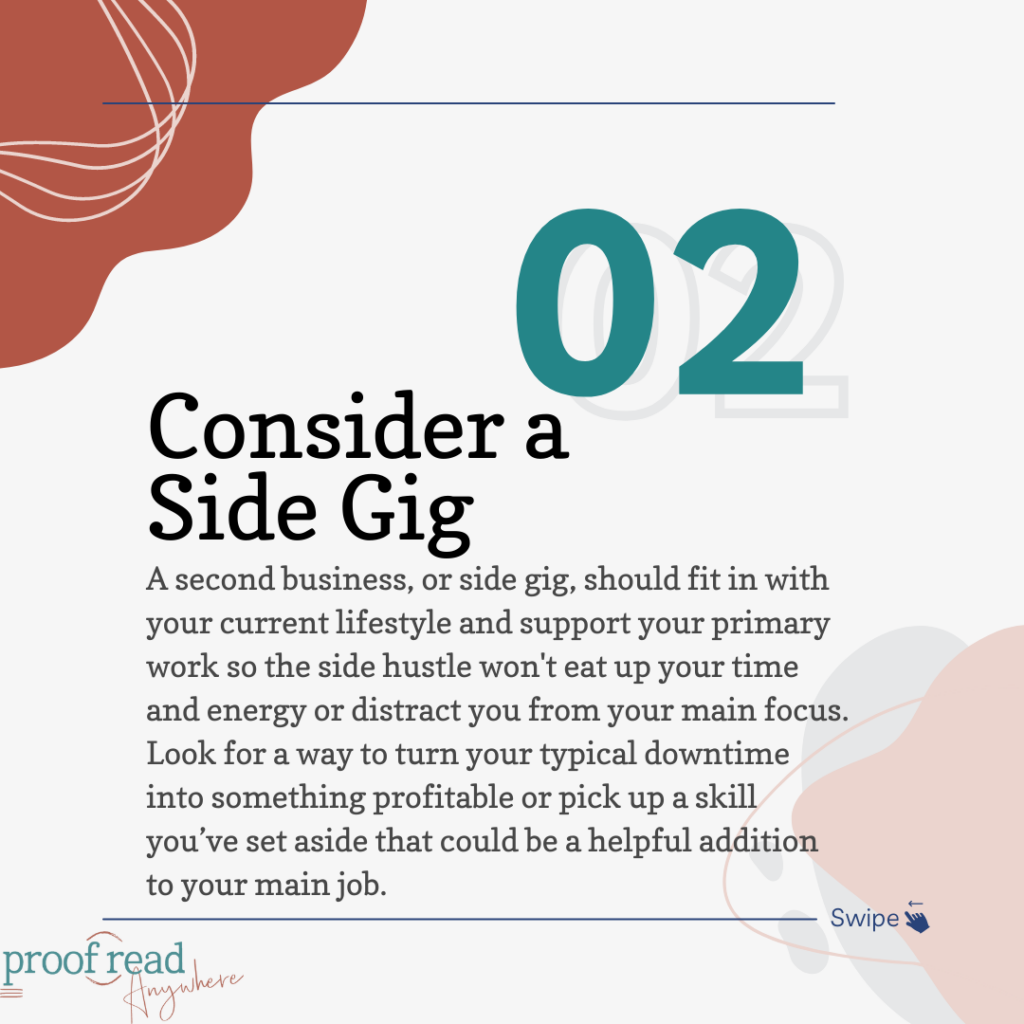 The image says "consider a side gig" and contains an excerpt from the paragraph