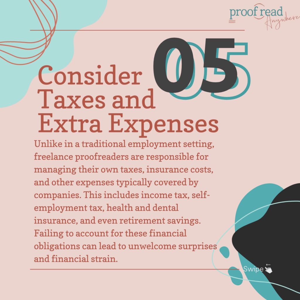 The image says "consider taxes and extra expenses" and contains and excerpt from the text.