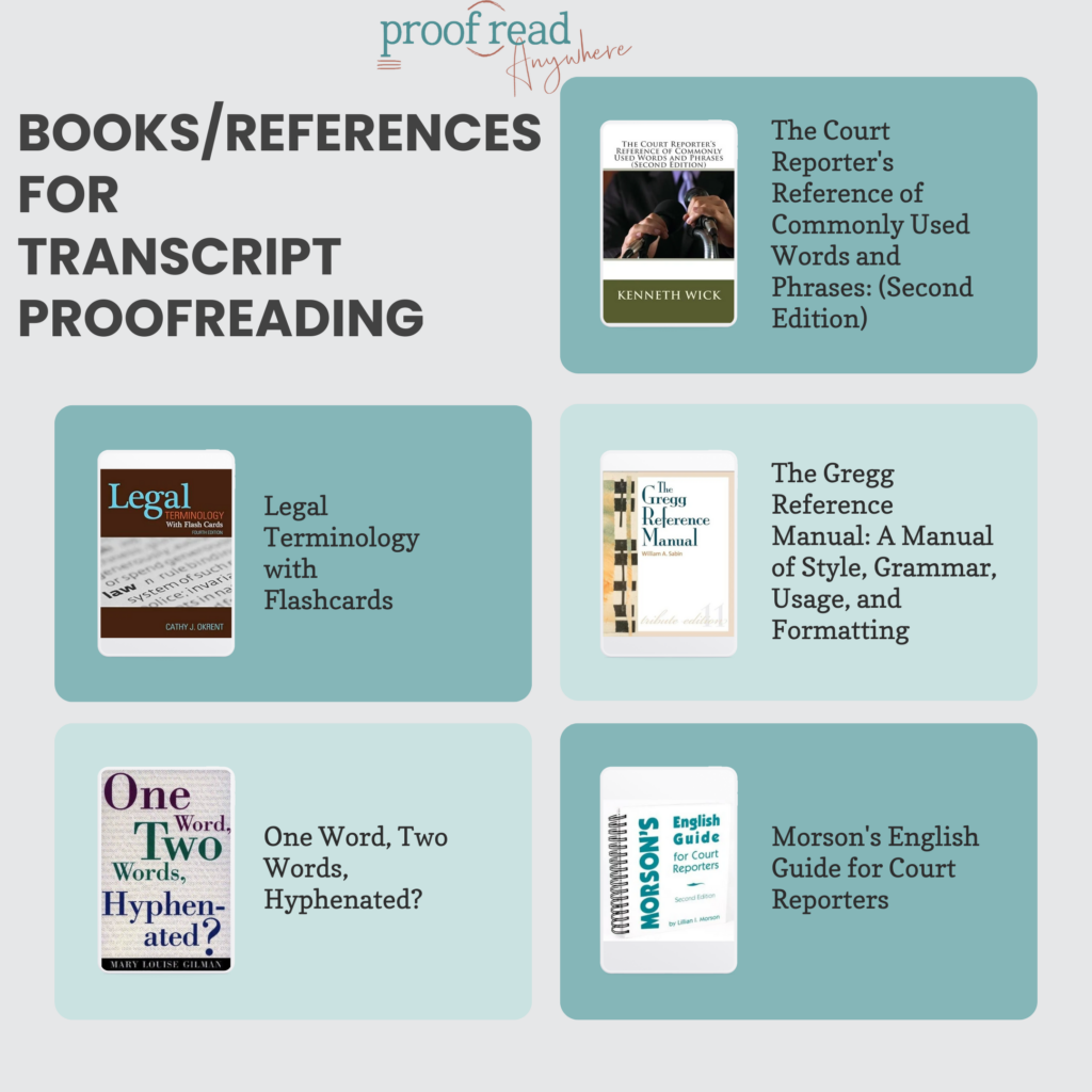Books and references for transcript proofreading