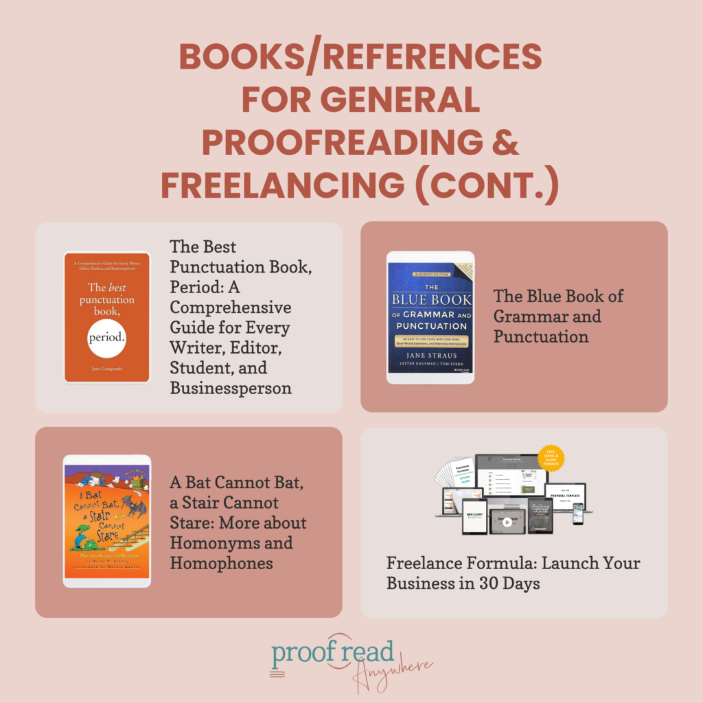 Books and references for general proofreading and freelancing